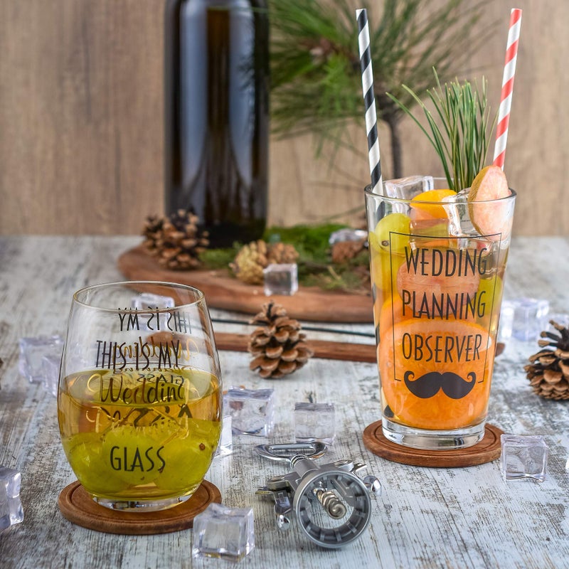 Greenline Goods â€“ Toasting Glasses for Bride and Groom | Set of Two (1 Beer & 1 Stemless Wine Glass) - Engagement Bachelorette Gifts for Bride Wedding Planning - Image 2